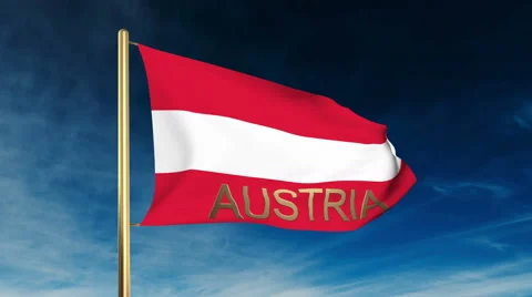 Austria flag slider style with title. Waving in the wind with cloud background Stock Footage 47883971