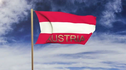 Austria flag with title waving in the wind. Looping sun rises style.  Animation Stock Footage 47884282