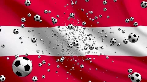 Austria Flag Waving Background with Spinning Soccer Balls Loop Stock Footage 335679813