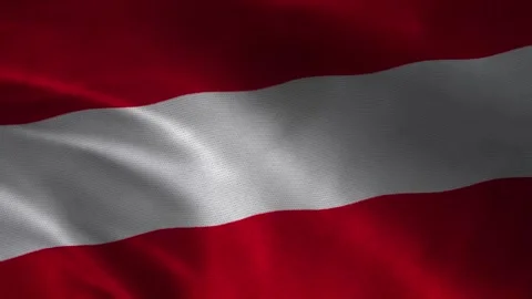 Austria flag waving closeup with red white red stripes, patriotic fabric texture Stock Footage 339547628