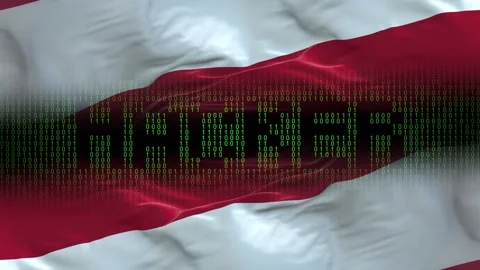 Austria flag - Waving flag on matrix binary code background Stock Footage 321419501