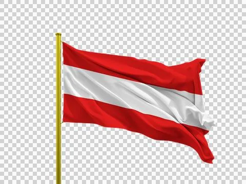 Austria flag waving on a golden pole isolated on Transparent Background Stock Illustration