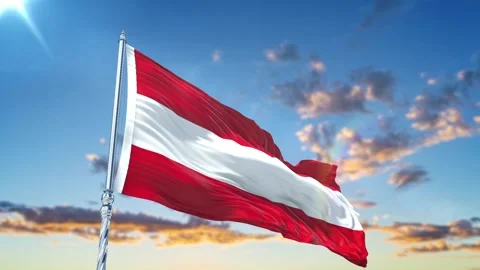 Austria flag Waving Realistic With Sky Stock Footage 292998657