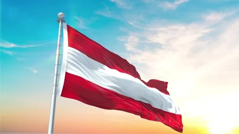 Austria flag Waving Realistic With Sky Stock Footage 296477401