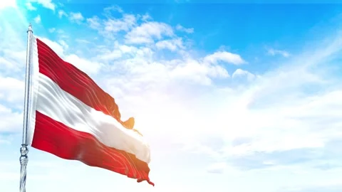 Austria flag Waving Realistic With Sky Stock Footage 323928701