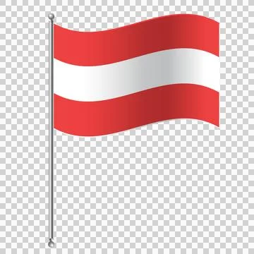 Austria flag waving on silver flagpole on background png. Stock Illustration