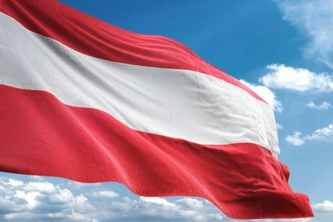 Austria flag waving sky background 3D illustration Stock Illustration