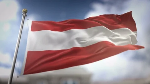 Austria Flag Waving Slow Motion 3D Rendering Blue Sky Background - Seamless.. Stock Footage 74861239