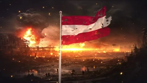 Austria flag waving in war is torn 動画素材 330733946