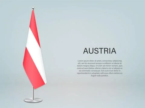 Austria hanging flag on stand. Template forconference banner Stock-Illustration