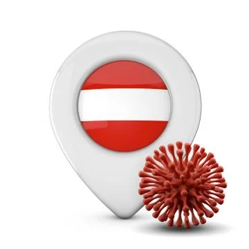 Austria location marker with virus or disease microbe. 3D Render Stock Illustration