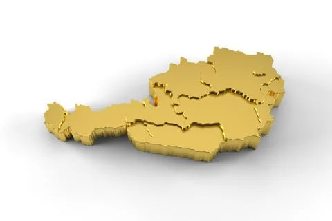 Austria map 3D gold with states stepwise and clipping path Stock-Illustration