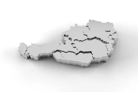 Austria map 3D silver with states stepwise and clipping path Stock-Illustration
