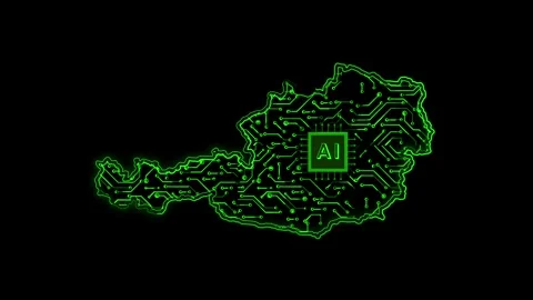 Austria Map AI Chipset Technology Opener Stock-Footage 337054783