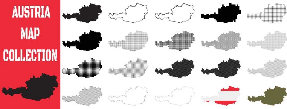 Austria map collection featuring various styles and designs of the country .. 스톡 일러스트