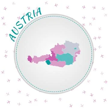 Austria map design. Map of the country with regions in emerald-amethyst col.. 스톡 일러스트