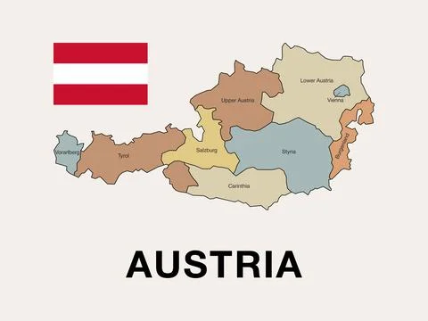 Austria map with division to region and name Stock Illustration