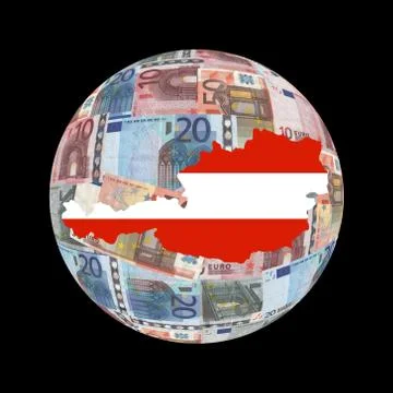Austria map on euros globe Illustrazione stock
