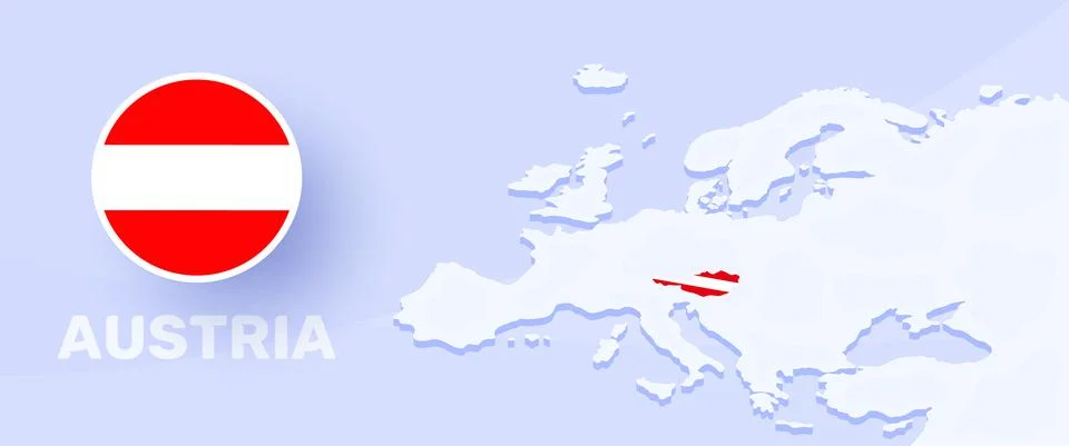Austria map flag banner. Vector illustration with a map of Europe and highlig 스톡 일러스트
