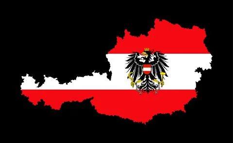 Austria map flag, coat of arms vector silhouette illustration isolated Stock Illustration