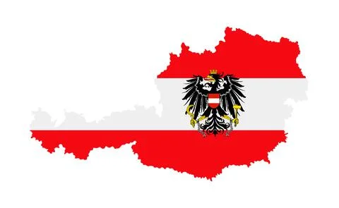Austria map flag, coat of arms vector silhouette illustration isolated Stock Illustration