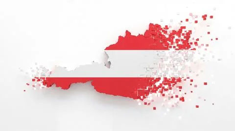 Austria map with flag colors dissolving into geometric blocks representing .. Ilustração Stock