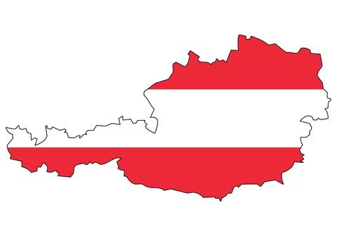 Austria map with flag - outline of a state with a national flag Illustrazione stock