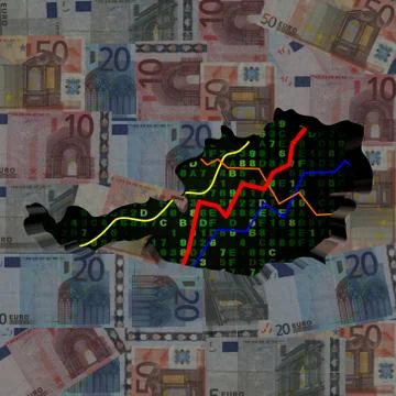 Austria map with hex code and graphs on euros illustration Stock Illustration