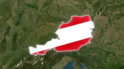 Austria Map Highlight with Animated Flag Pin Video stock 341235904