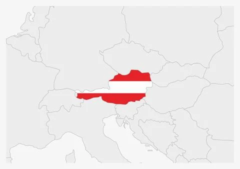 Austria map highlighted in Austria flag colors Stock Illustration