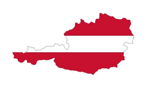 Austria map icon. Country shape with national flag colors in clean silhouet.. Stock Illustration