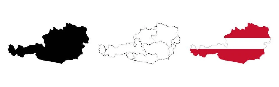 Austria map icon. Stylized silhouette, dotted regions and national flag ver.. Stock Illustration