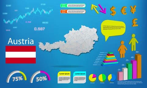 Austria map info graphics - charts, symbols, elements and icons collection. D Illustrazione stock