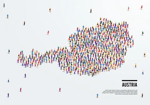 Austria Map. Large group of people form to create a shape of Austria Map. Stock Illustration