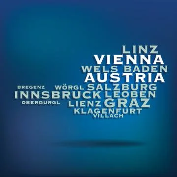 Austria map made with name of cities Illustrazione stock