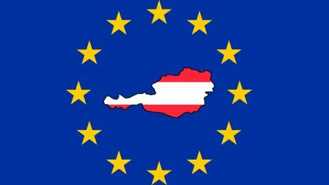 Austria map made with the national flag with the European union flag in the b Stock Illustration