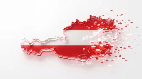 Austria map with national flag colors rendered in glass blocks breaking int.. Ilustração Stock