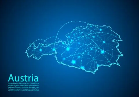 Austria map with nodes linked by lines. concept of global communication and b Stock Illustration