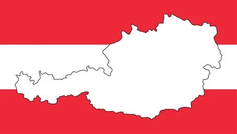 Austria map outline design on flag red white color background Stock Illustration