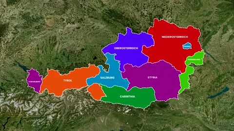 Austria Map Outline with Regional States Highlight Animation Zoom Effect 4K Stock Footage 337462026