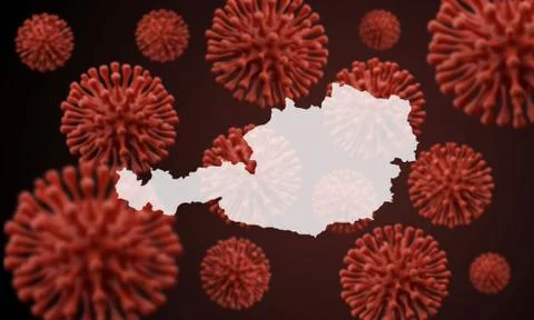 Austria map over a scientific virus microbe background. 3D Rendering Ilustração Stock