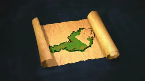 Austria Map Painting Unfolding Old Paper Scroll 3D 4K Stock Footage 59088925