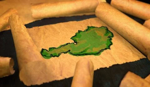 Austria Map Painting Unfolding Old Paper Scroll 3D Stock Illustration