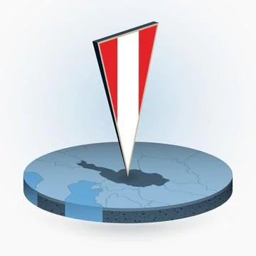 Austria map in round isometric style with triangular 3D flag of Austria Stock Illustration