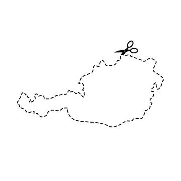 Austria map Scissors cut template. Dashed line continents of Austrian country Illustrazione stock
