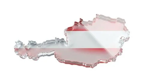 Austria map shape made of glossy transparent glass with red and white flag .. Stock Illustration