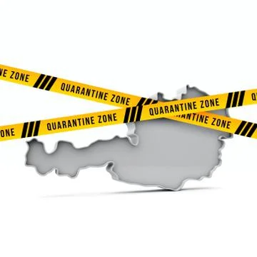 Austria map with yellow quarantine warning security tape. 3D Render 스톡 일러스트