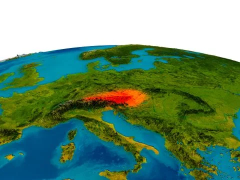 Austria on model of planet Earth Stock Illustration