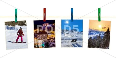 Austria mountains ski photography on clothespins Stock Photos