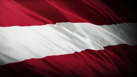 Austria National Flag Waving in Wind Close Up Red White Horizontal Stripes 库存影片 333335795